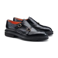 Men's black leather double monk straps shoe - Santoni - 2