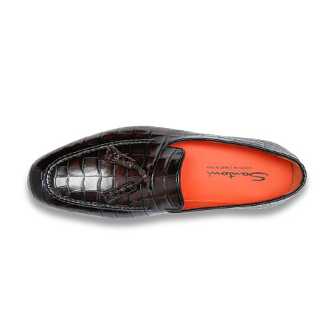 Mocassin avec glands en alligator brun foncé pour homme - Santoni - 4