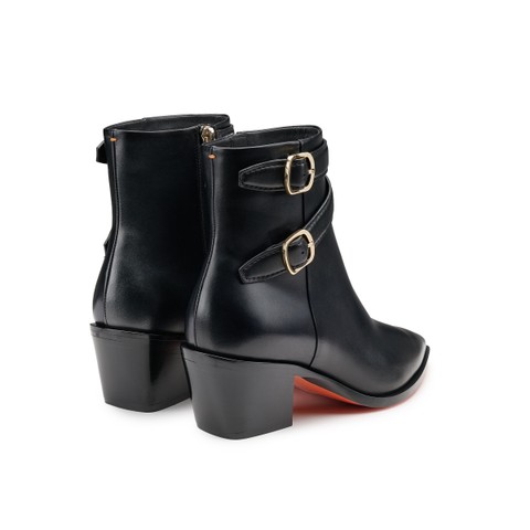 Women's black leather mid-heel texan ankle boot - Santoni - 3