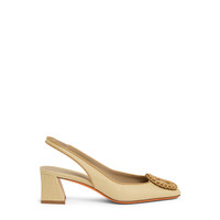 Women's beige raffia mid-heel slingback - Santoni - 1