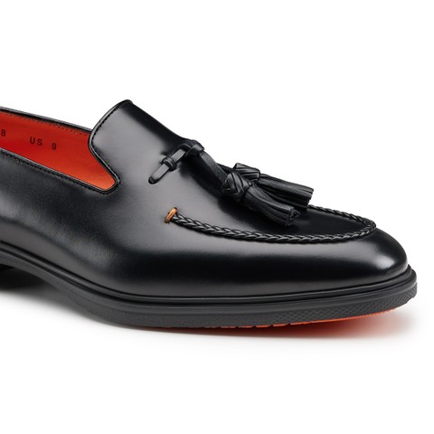 Men's black leather Easy tassel loafer - Santoni - 5