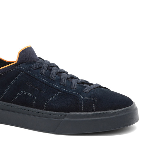 Men's blue suede and leather slip-on sneaker - Santoni - 6