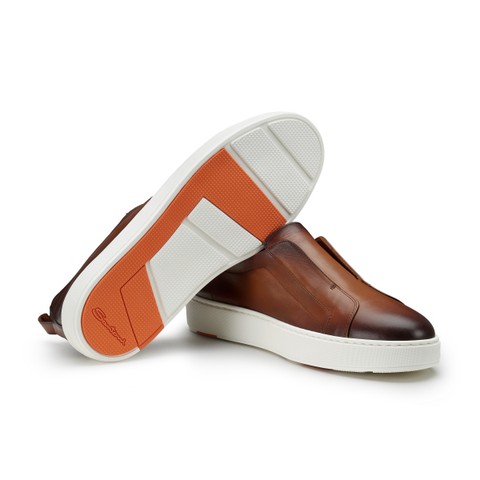 Men's brown leather slip-on sneaker - Santoni - 3