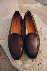 Men's dark brown leather loafer - Santoni - editorial