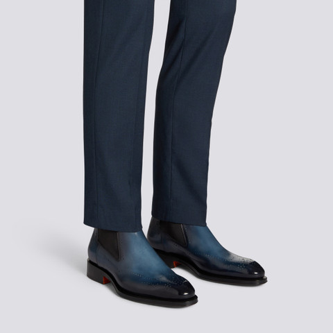 Blaue Chelsea-Boots für Herren aus Leder mit Brogue-Lochverzierung - Santoni - 2
