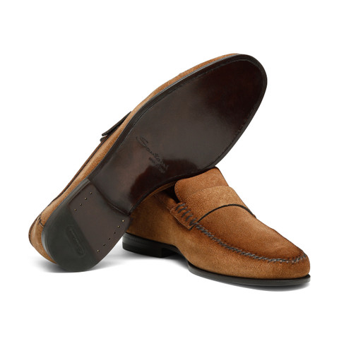 Men's light brown suede penny loafer - Santoni - 3
