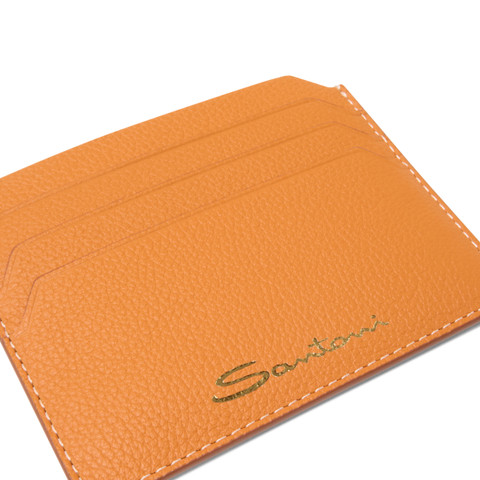Orange tumbled leather credit card holder - Santoni - 4