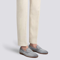 Herren hellblauer Veloursleder Carlo Penny Loafer - Santoni - 2