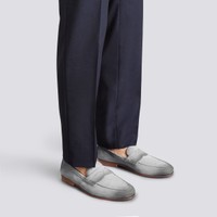 Men's light blue suede Carlo penny loafer - Santoni - 2