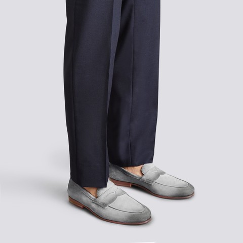 Men's light blue suede Carlo penny loafer - Santoni - 2