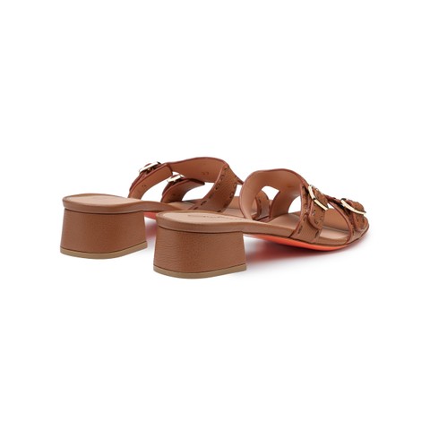Women's brown leather low-heel Didi sandal - Santoni - 3