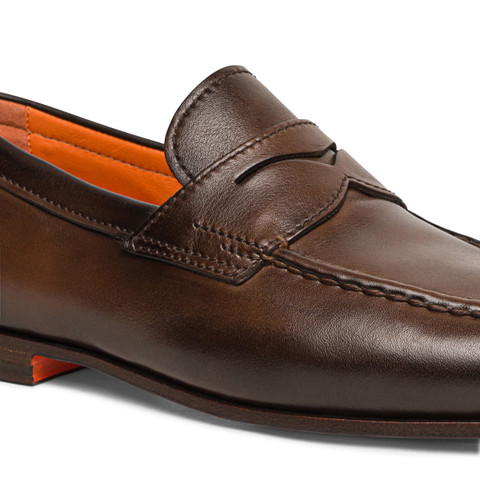 Men&rsquo;s polished brown leather penny loafer - Santoni - 5