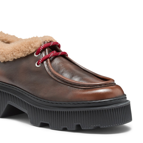 Women's brown leather lace-up with fur - Santoni - 6