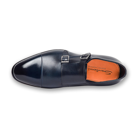 Men&rsquo;s polished blue leather double monk straps shoe - Santoni - 4