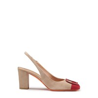 Women's beige and burgundy suede high-heel slingback - Santoni - 1