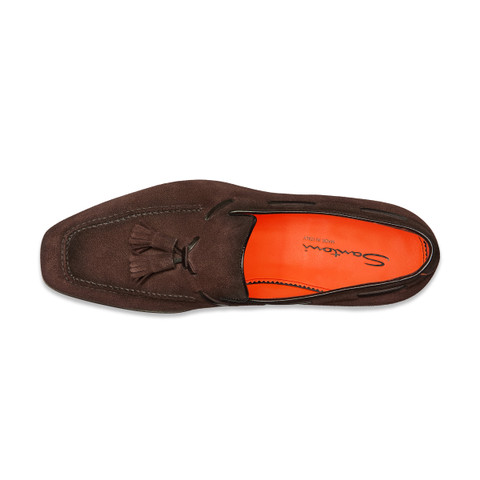 Men&rsquo;s dark brown suede and leather tassel loafer - Santoni - 5