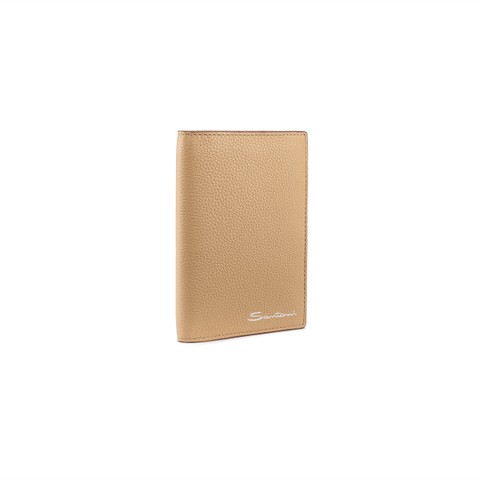 Beige tumbled leather passport case - Santoni - 2