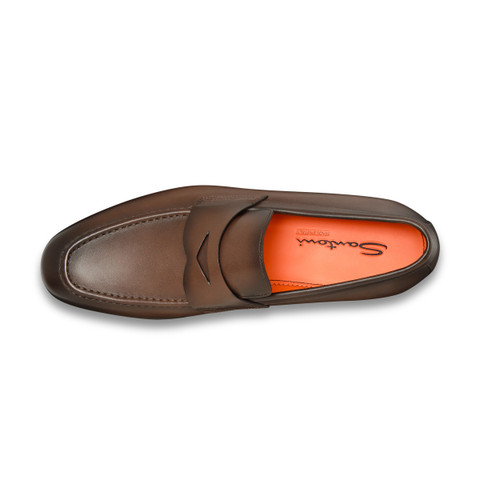 Men&rsquo;s polished brown leather penny loafer - Santoni - 5