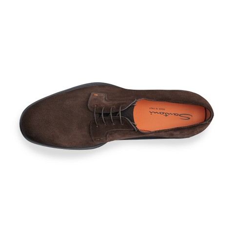 Men's dark brown suede Easy lace-up - Santoni - 4