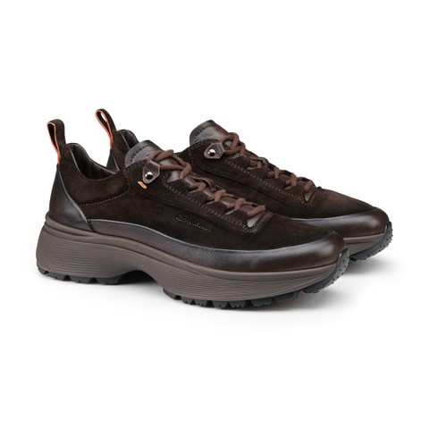 Men's dark brown leather and suede Easy Bounce Mountain sneaker - Santoni - 2