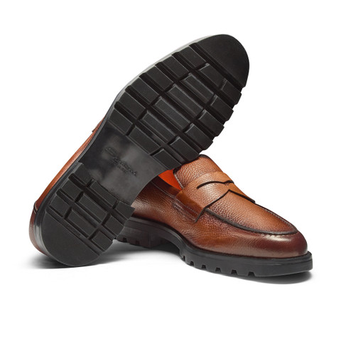 Men's brown tumbled leather penny loafer - Santoni - 4