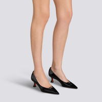 Women's black patent leather mid-heel pump - Santoni - 2