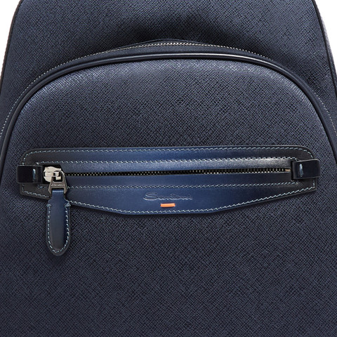 Blue leather and nylon backpack - Santoni - 4