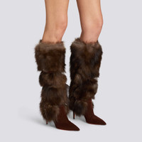 Women's dark brown leather and fox high-heel boot - Santoni - 2