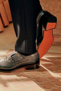Men's grey leather double-buckle brogue shoe - Santoni - editorial
