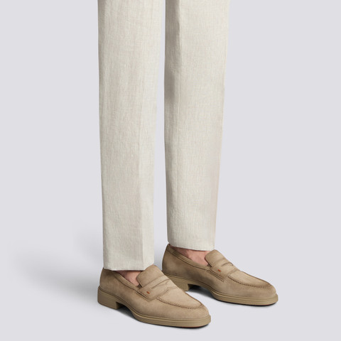 Men's beige suede Easy penny loafer - Santoni - 2