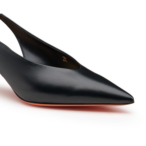Women's black leather mid-heel slingback - Santoni - 5