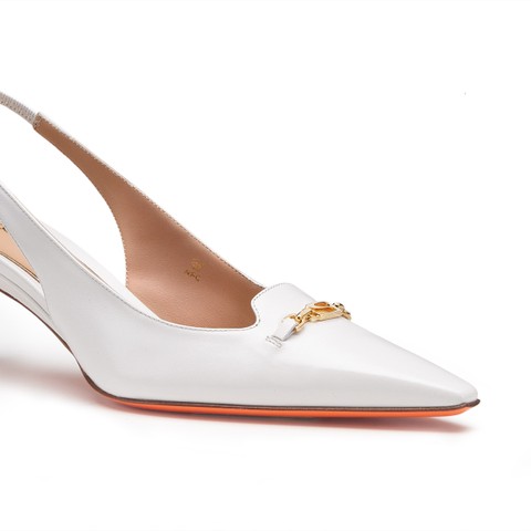 Slingback tacco basso da donna in pelle bianca - Santoni - 6