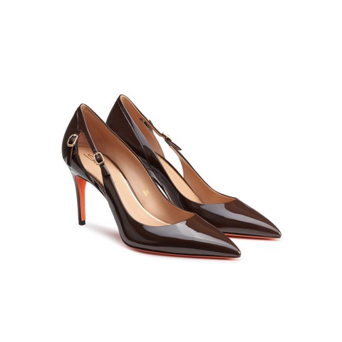 Women's dark brown patent leather high-heel pump - Santoni - 2