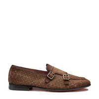 Men's blue woven suede double-monk loafer - Santoni - 1