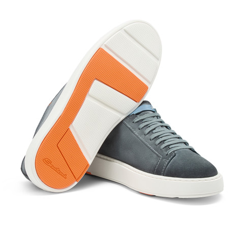 Men's light blue suede sneaker - Santoni - 4