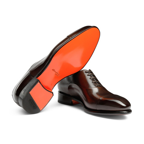 Men's polished brown leather Oxford shoe - Santoni - 4