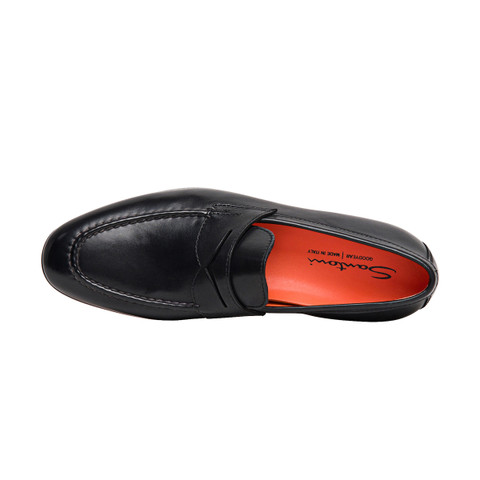 Men&rsquo;s black leather penny loafer - Santoni - 4