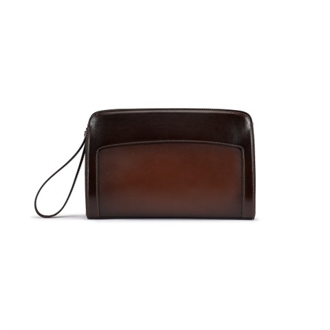 Pochette bandouli&egrave;re en cuir marron fonc&eacute; - Santoni - 4