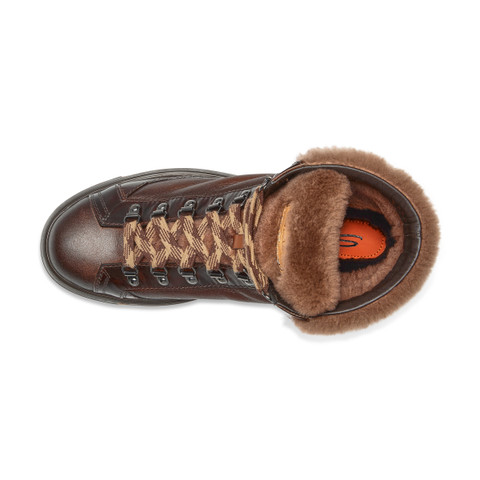 Men's dark brown leather hiking boot with fur - Santoni - 5
