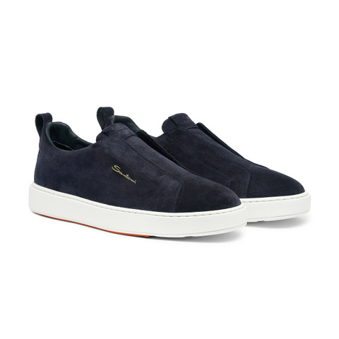 Men's blue suede slip-on sneaker - Santoni - 2