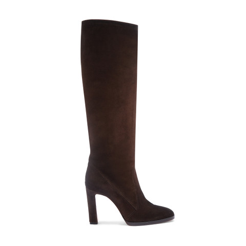 Women's dark brown suede high-heel boot - Santoni - 1
