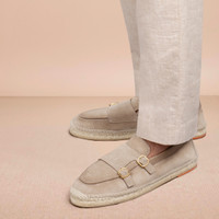 Beige Espadrille f&uuml;r Herren aus Veloursleder mit Doppelschnalle - Santoni - 2