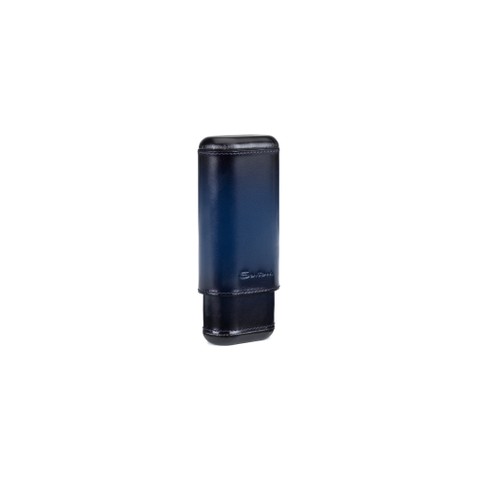 Cigar case in cedar wood covered in blue leather - Santoni - 2