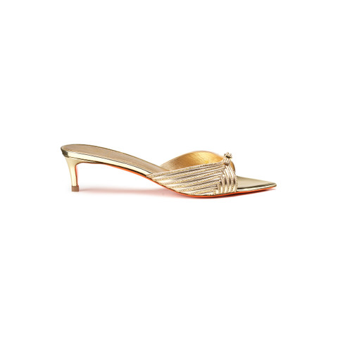 Women's gold leather and crystal mid-heel Meraviglia Collection sandal - Santoni - 1