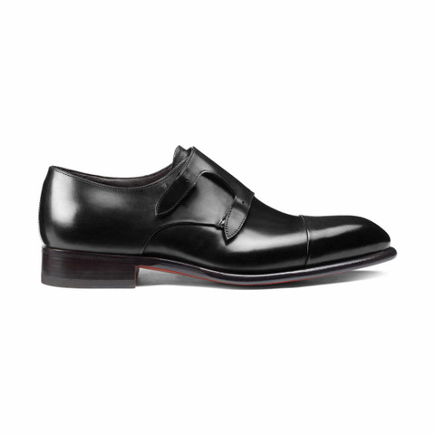 Men's black leather double-buckle shoe - Santoni - 1