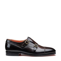 メンズ レザー ダブルバックルシューズ ダークブラウン - Santoni - 1
