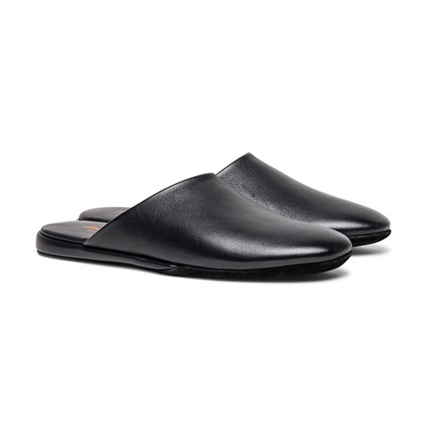 Men&rsquo;s black leather slipper - Santoni - 2