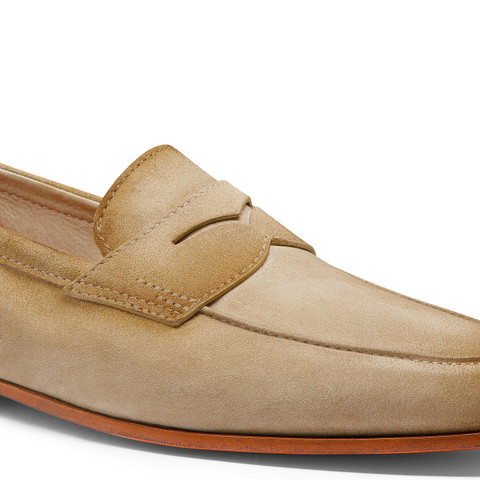 Men's beige suede Carlo penny loafer - Santoni - 6