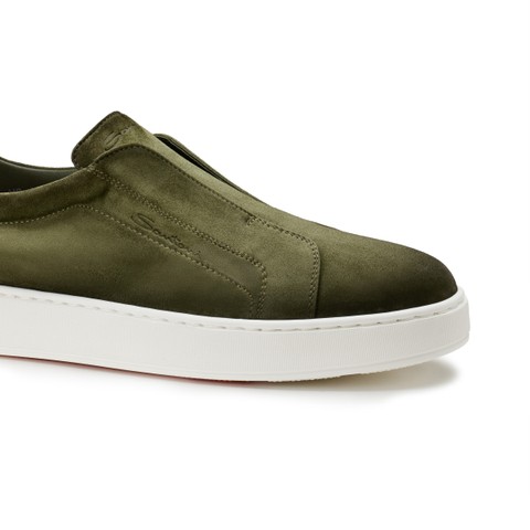 Men's green suede slip-on sneaker - Santoni - 5