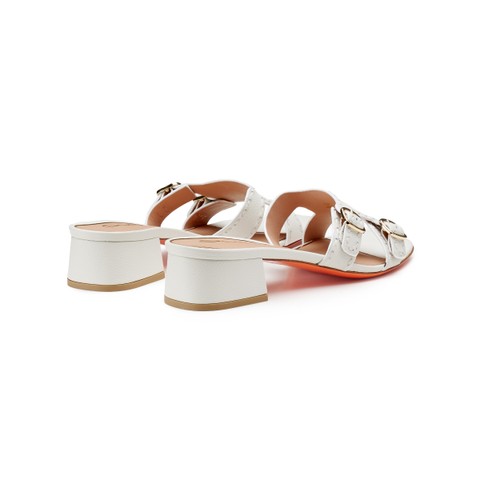 Women's white leather low-heel Didi sandal - Santoni - 2